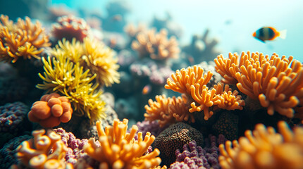 Beautiful vibrant reef with corals and fish