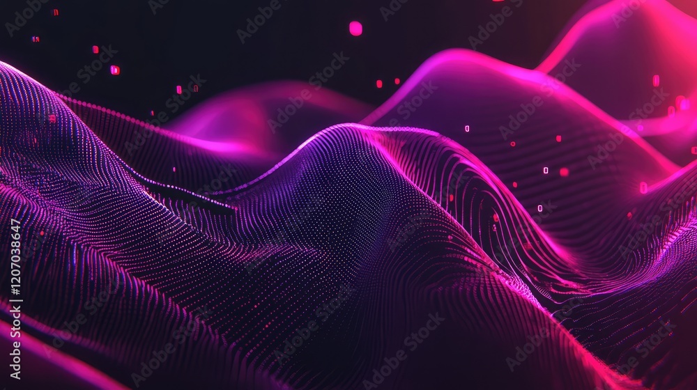 Poster advanced technology theme with abstract glowing data waves, dynamic light trails, and futuristic geo