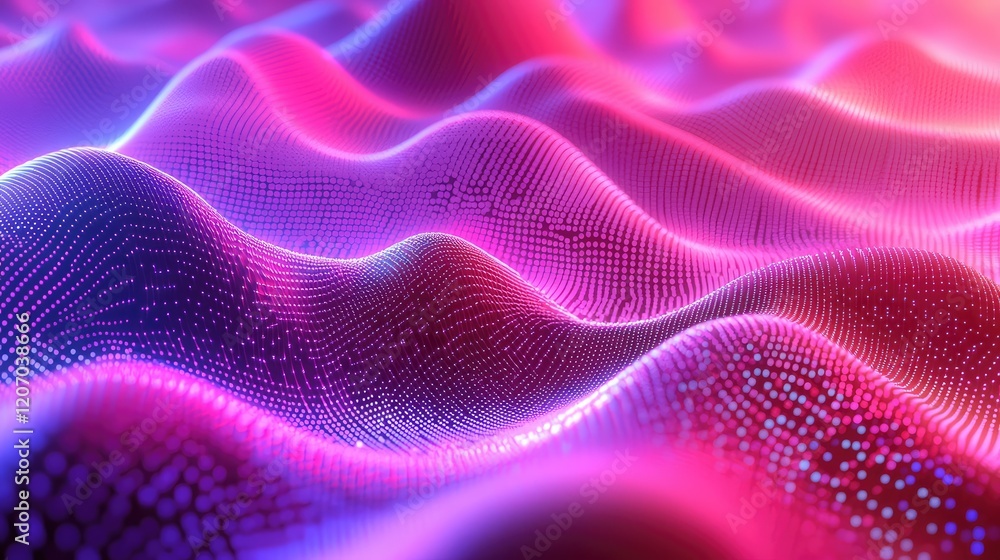 Poster advanced technology theme with abstract glowing data waves, dynamic light trails, and futuristic geo