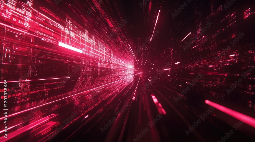 Poster advanced technology theme with abstract glowing data waves, dynamic light trails, and futuristic geo
