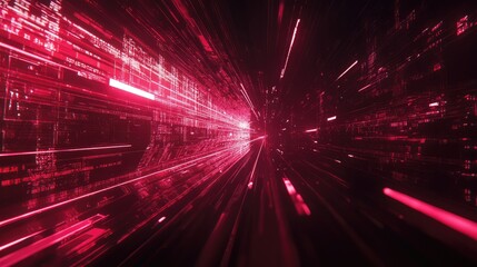 Advanced technology theme with abstract glowing data waves, dynamic light trails, and futuristic geometric patterns