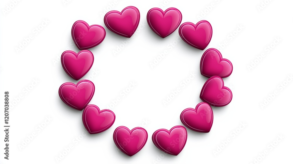 Poster row of pink hearts are arranged in a circle. the hearts are all the same size and are placed close t