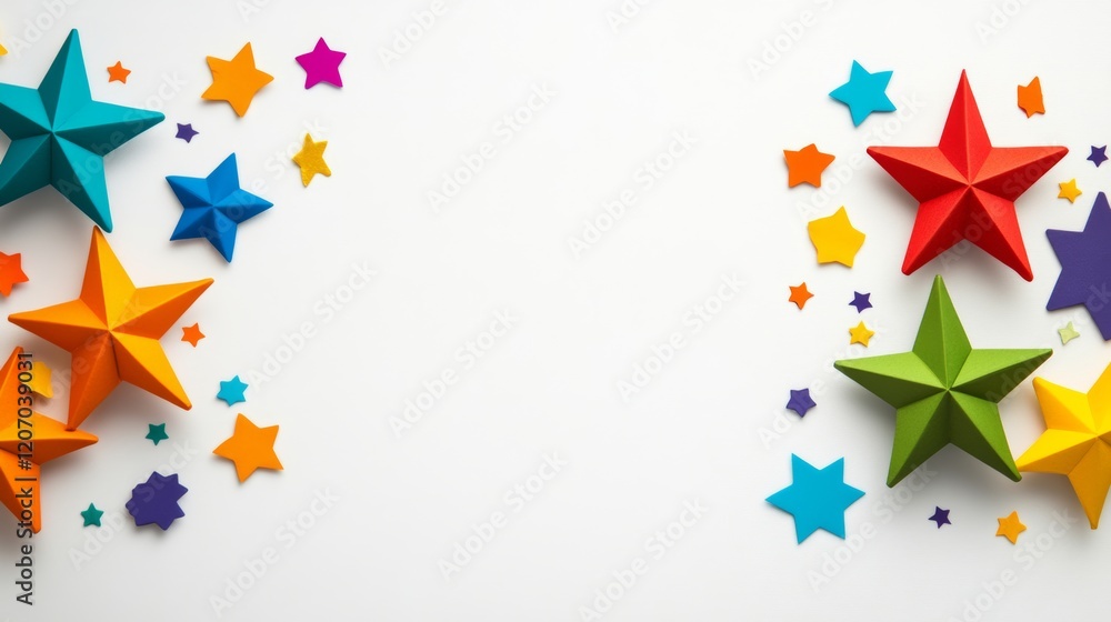 Poster colorful background with a row of stars and a row of stars on the right. the stars are of different 