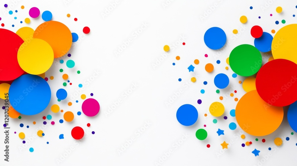 Poster colorful background with many circles of different colors. the circles are scattered all over the ba