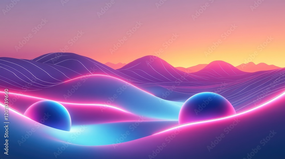 Poster ai concept of glowing spheres interconnected with bright lines, creating a futuristic digital enviro