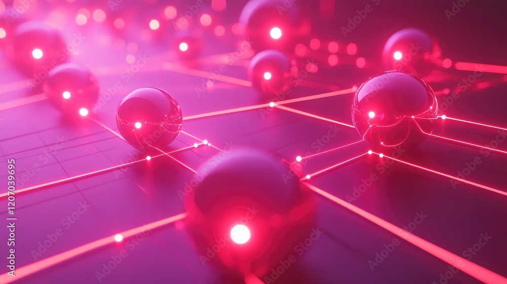 Poster ai concept of glowing spheres interconnected with bright lines, creating a futuristic digital enviro