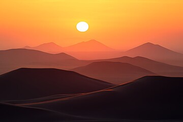 Obraz premium Desert Sunrise Mountain Range Landscape