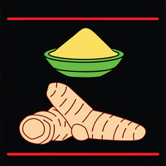 Turmeric Illustration - Vibrant Vector Art of Turmeric Root and Spice for Culinary and Herbal Themes