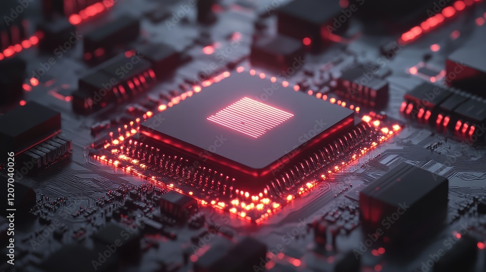 Poster ai futuristic interface with glowing holographic circuits, digital grid, and a soft bokeh light effe