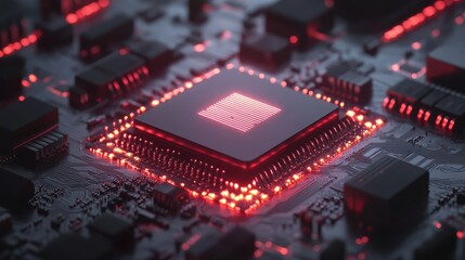 Fototapeta premium AI futuristic interface with glowing holographic circuits, digital grid, and a soft bokeh light effect, creating an abstract modern tech scene