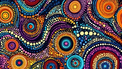 Aboriginal vibrant dotwork abstract background with circles.


