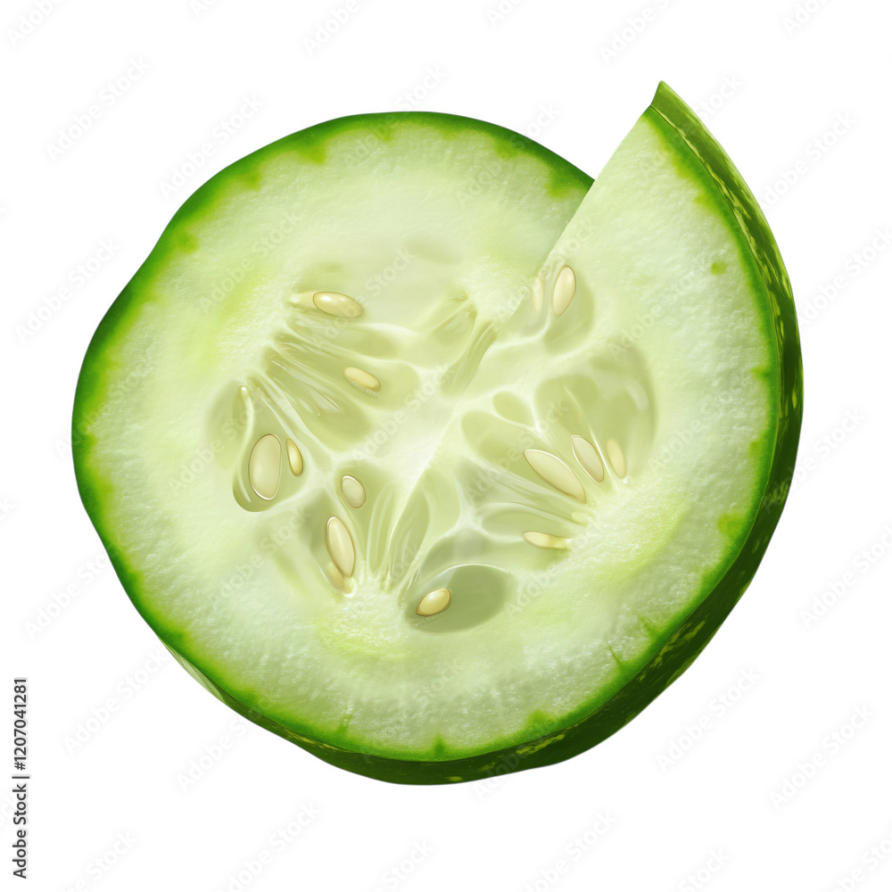 Poster fresh green cucumber slice isolated on transparent background