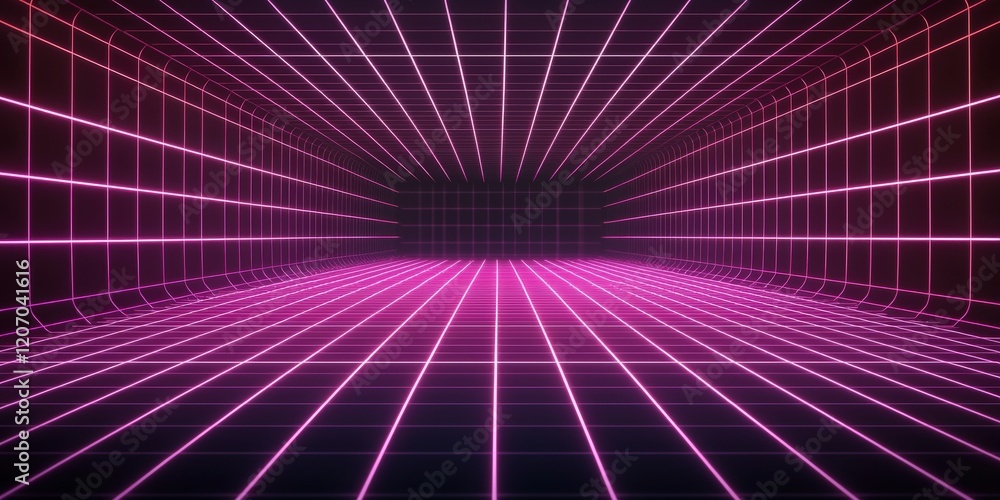 Aufkleber machine learning deep training concept. futuristic neon grid with vibrant pink and purple tones crea
