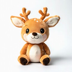 Obraz premium Cute brown deer plush toy on white background.
