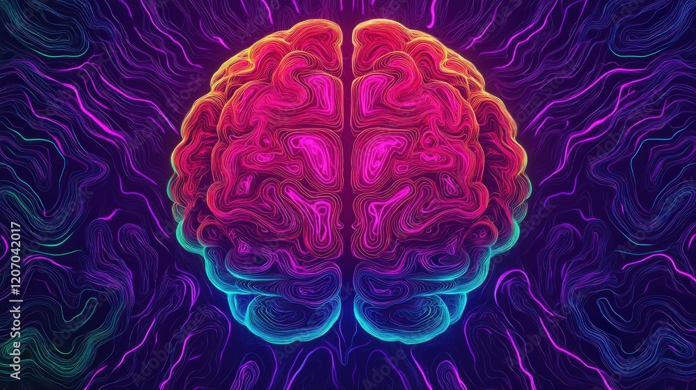 Poster machine learning deep training concept. vibrant, abstract representation of a brain with colorful ne