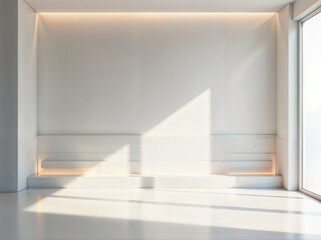 Fototapeta premium Modern minimalist interior design with a clean and bright aesthetic, perfect for showcasing your products or designs