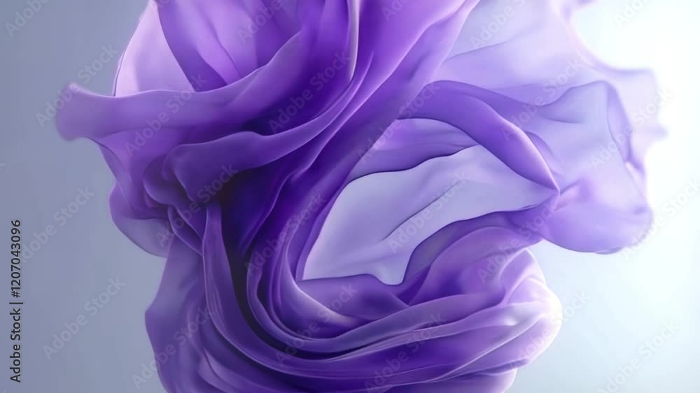 Leinwandbilder abstract 3d animation with flying, wavy shapes of translucent fabric in shades of purple and lavende