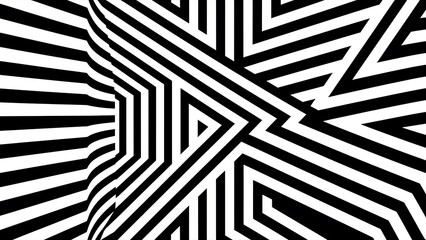Geometric optical seamless pattern, black and white vector background.