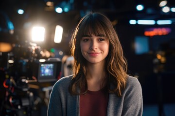 Confident Female News Anchor in a Professional Studio Setting