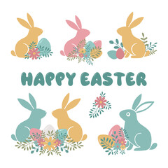 Collection of compositions Easter Bunny and Eggs