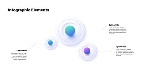 Business process chart infographics with 3 step spheres. Round workflow graphic elements. Company flowchart presentation slide. Vector info graphic in isometric design