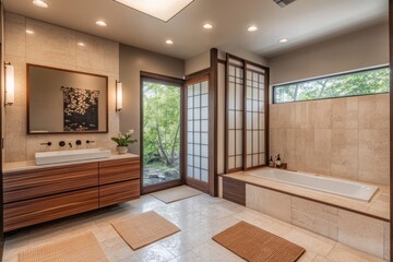 Modern Zen Bathroom Design With Natural Light And Wooden Accents