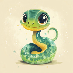 Fototapeta premium green chinese new year snake in cartoon style