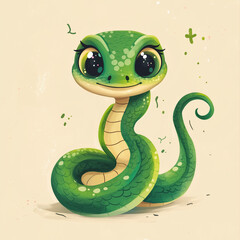 Fototapeta premium green chinese new year snake in cartoon style