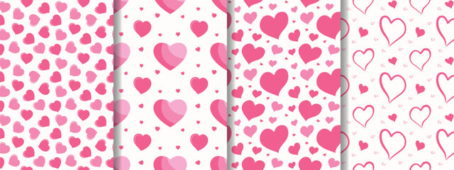 Valentines seamless pattern set. Red and pink hearts. Romantic and love backgrounds. Valentine's day design