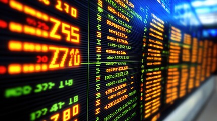 Fototapeta premium A close-up of glowing stock market trends on a digital screen with abstract currency symbols floating above, symbolizing smart investment choices