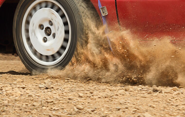 Rally car increase speed in dirt track. © toa555
