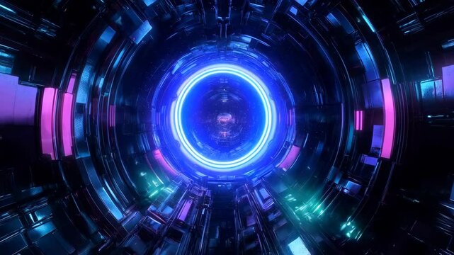 Technology abstract background. Cyberspace with digital light beam surrounded by binary code and futuristic gridlines, symbolizing advanced technology and data transfer.