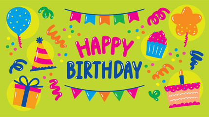 cute fun colorful hand drawn flat style graphic element vector set in happy birthday theme
