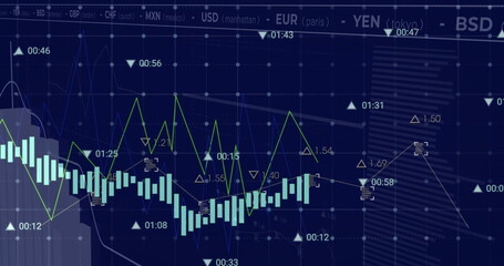 Image of financial data processing over dark background