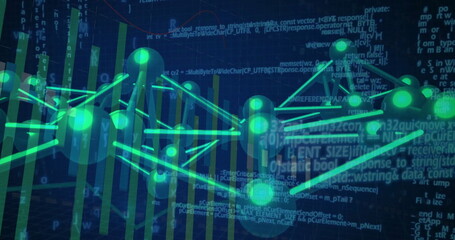 Image of data processing and network of connections over dark background