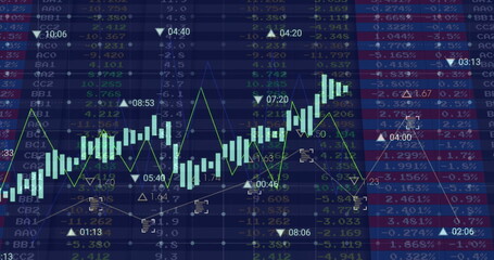 Obraz premium Image of financial data processing and statistics over dark background