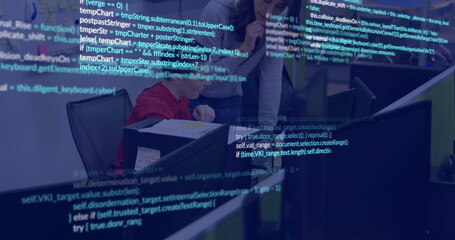 Image of data processing over diverse business people in office