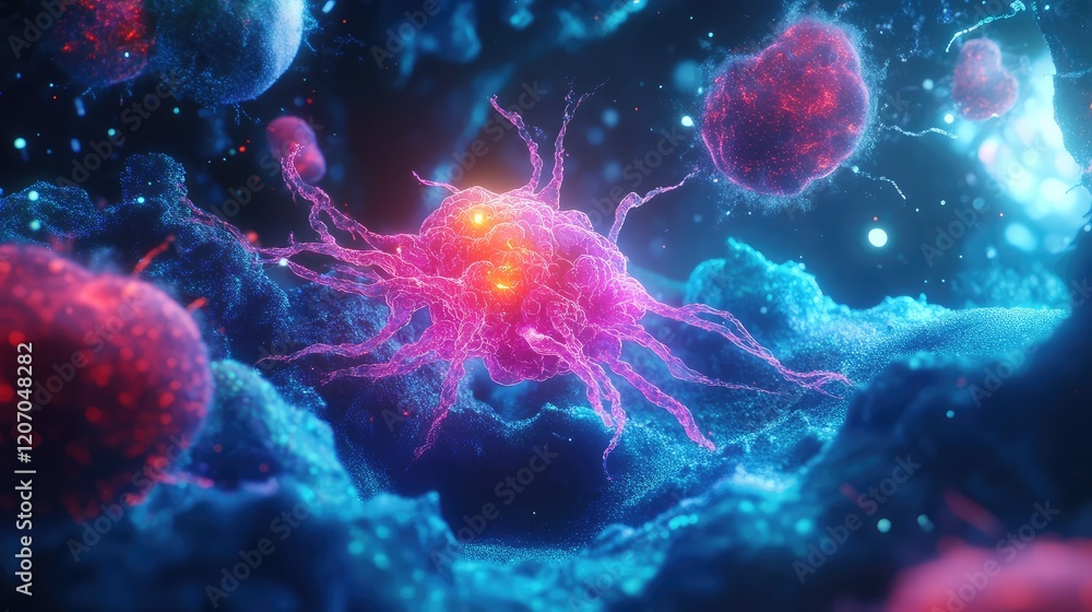 Poster a conceptual glowing neural network visualizing text morphing into detailed images in a high-tech di