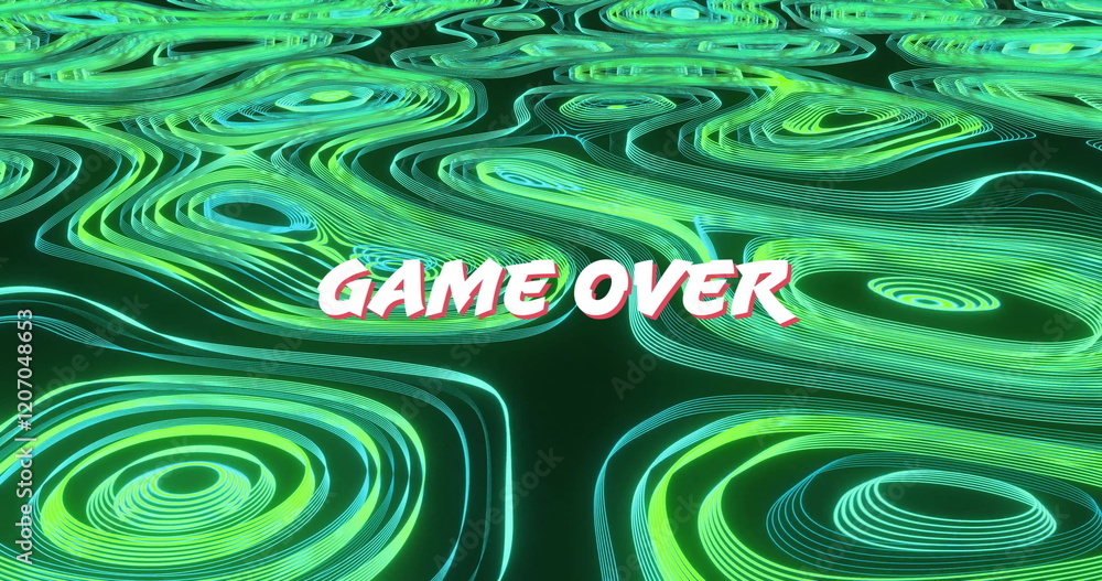 Poster image of game over text over light trails pattern background