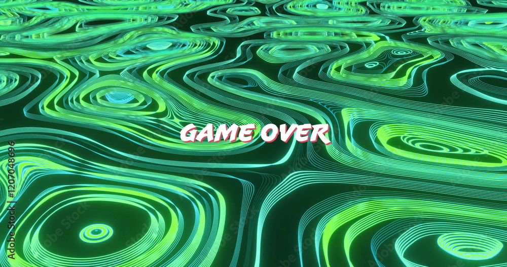 Poster image of game over text over light trails pattern background