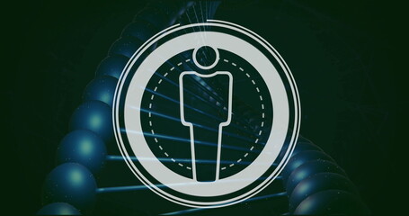 Image of icon over dna strand on black background