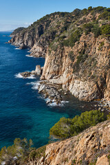 Picturesque mediterranean cliffs at Tossa de Mar. Catalonia, Spain