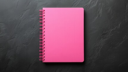 Bright Pink Notebook on Black Background for Creative Writing, Note Taking, School Supplies, and Artistic Projects in a Minimalist Style