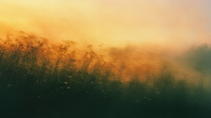 Naklejka premium Abstract blurred landscape with warm tones of orange and dark green hues