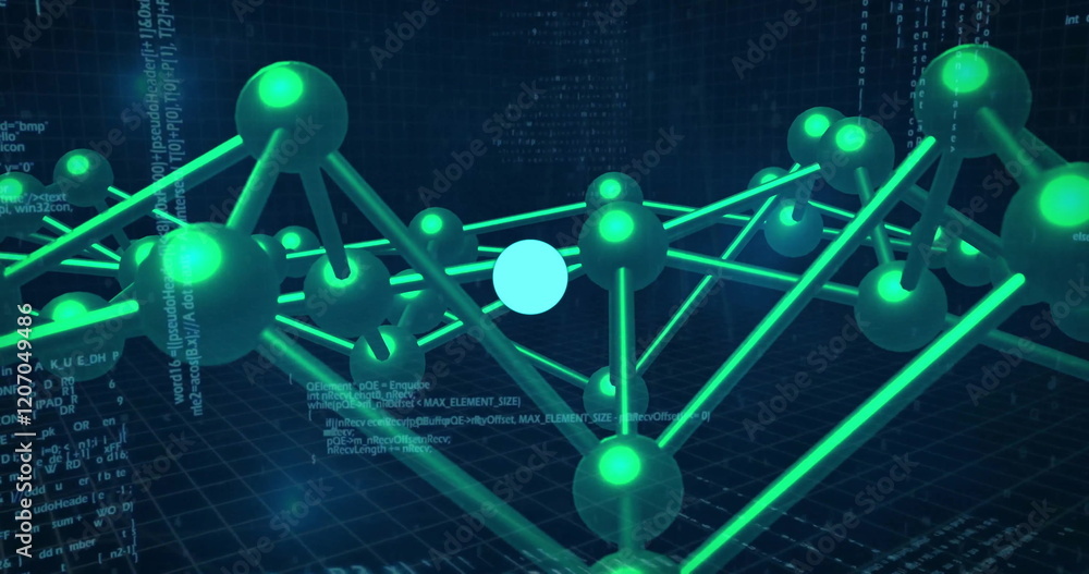 Poster circular digital interface image over green network connections and binary code