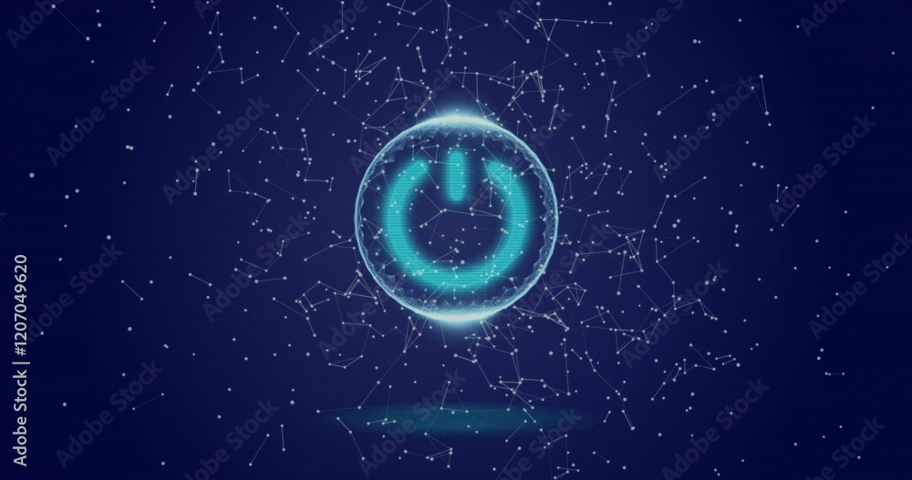 Poster power button symbol with connecting dots and lines, digital network image