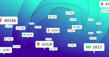 Location and notification icons image over gradient blue and green background