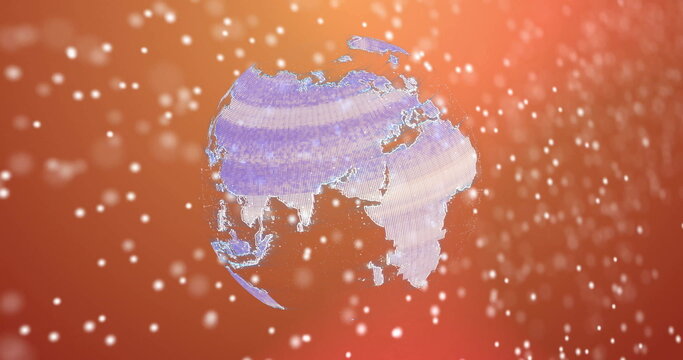 Image of dna strand over globe on orange background - Powered by Adobe