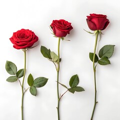 Elegant Trio of Roses Pink White and Red on White Background