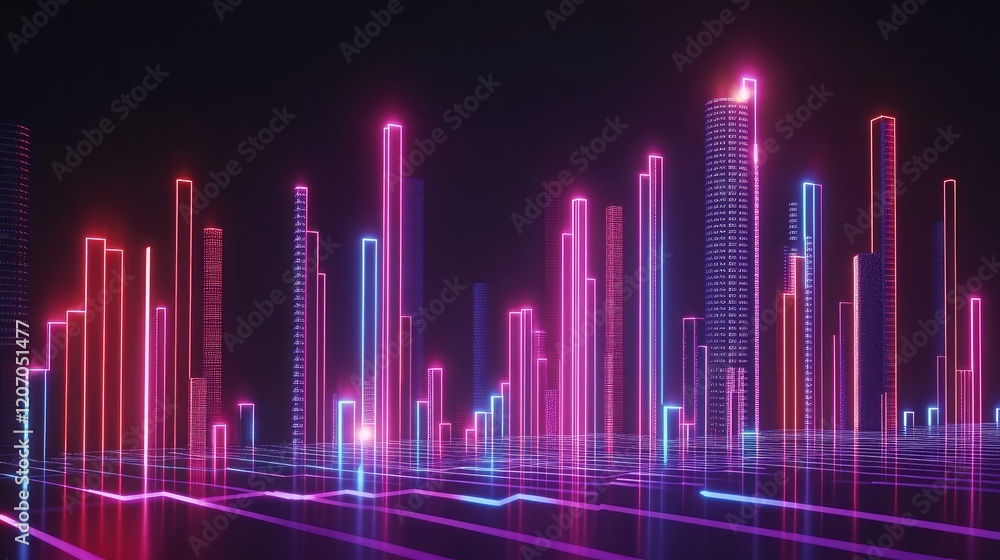 Poster a conceptual image of a glowing stock chart with increasing data points, showing the rising value of